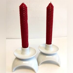 OMC Otagiri 2 White Porcelain Tripod Taper Candle Holders. Made in Japan MCM